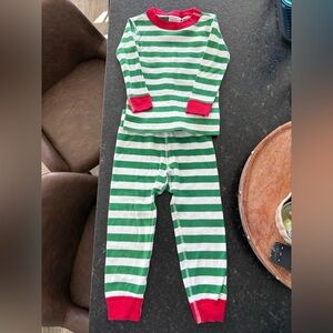 Hanna Andersson Green and White Striped Pajama Set with Red Accents